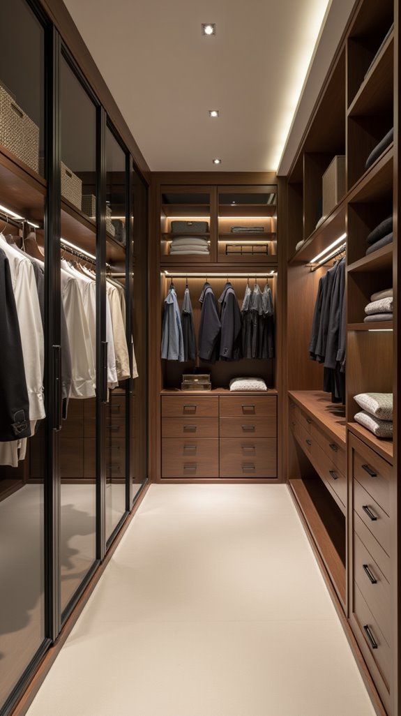 stylish glass panel walk in wardrobe