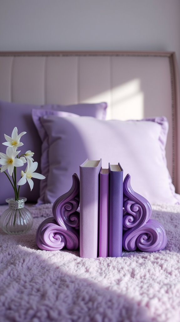stylish purple bookends enhance decor