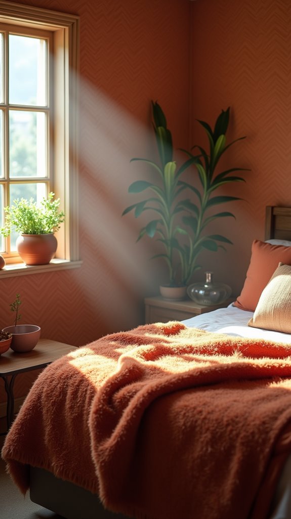 textured terracotta bedroom wallpaper