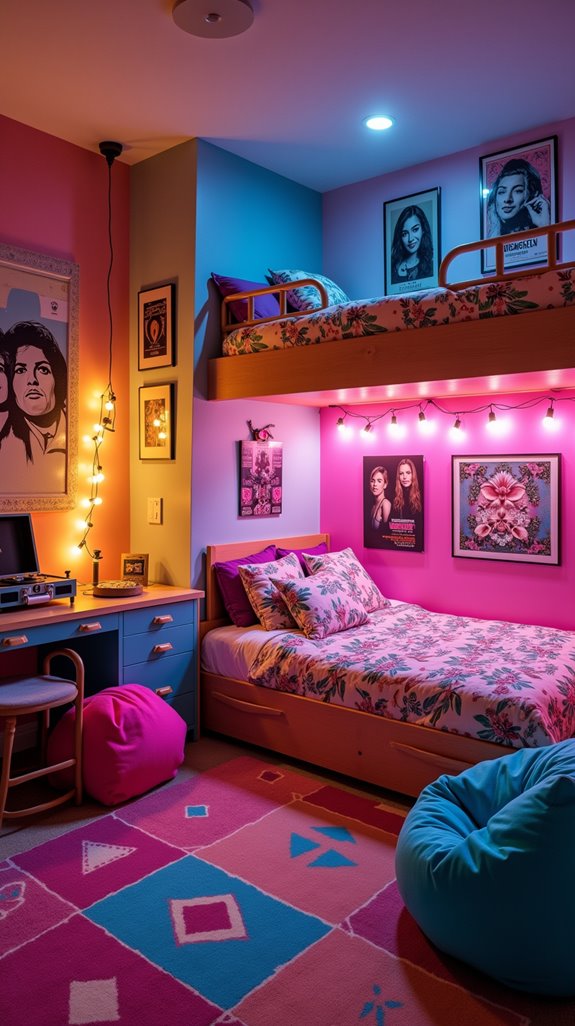 vibrant 80s retro bedroom