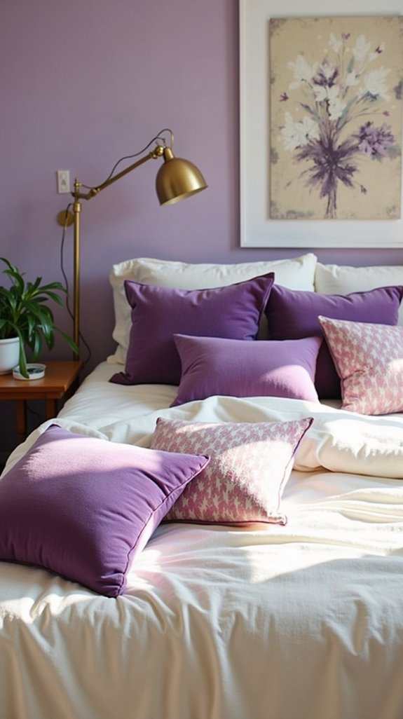 vibrant purple pillows enhance comfort