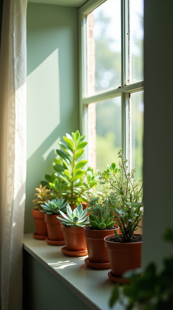 vibrant windowsill succulent display