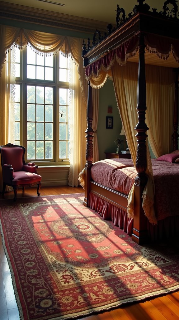 victorian bedroom intricate rugs