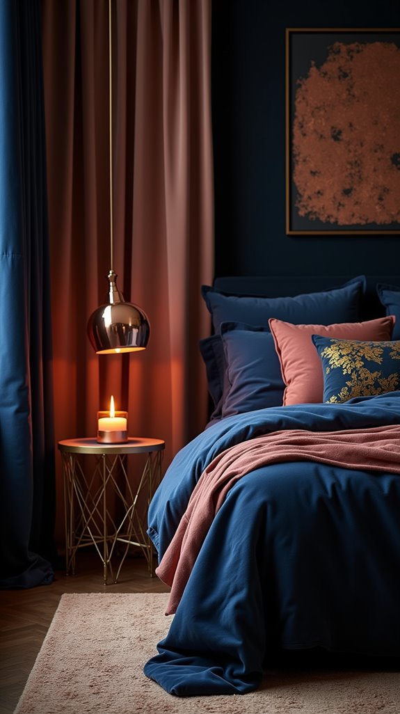 warm metallic bedroom accents