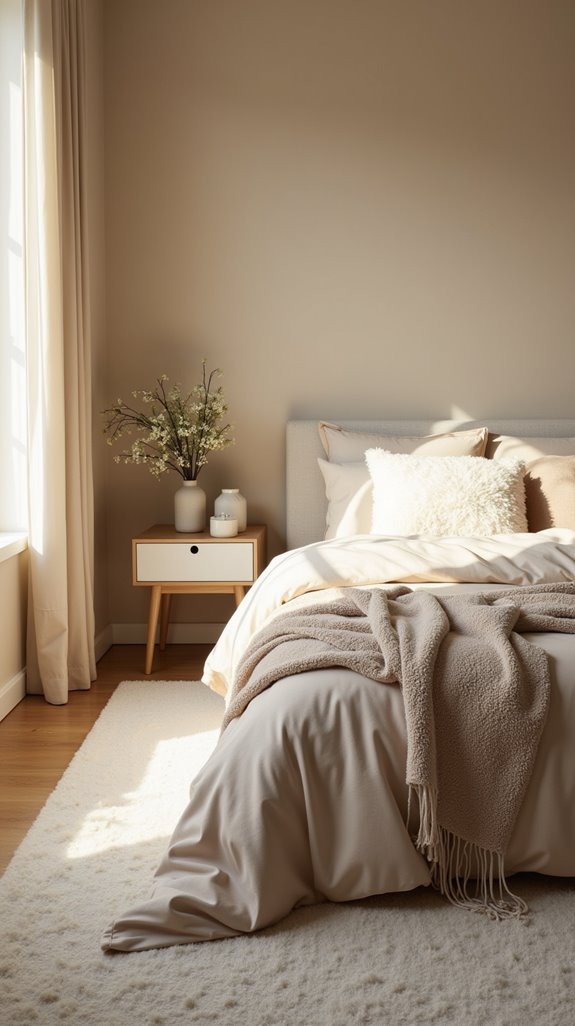 beige rugs for bedroom warmth