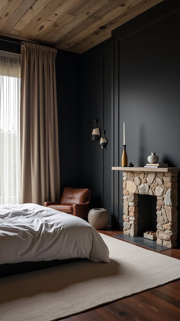 black walls and stone