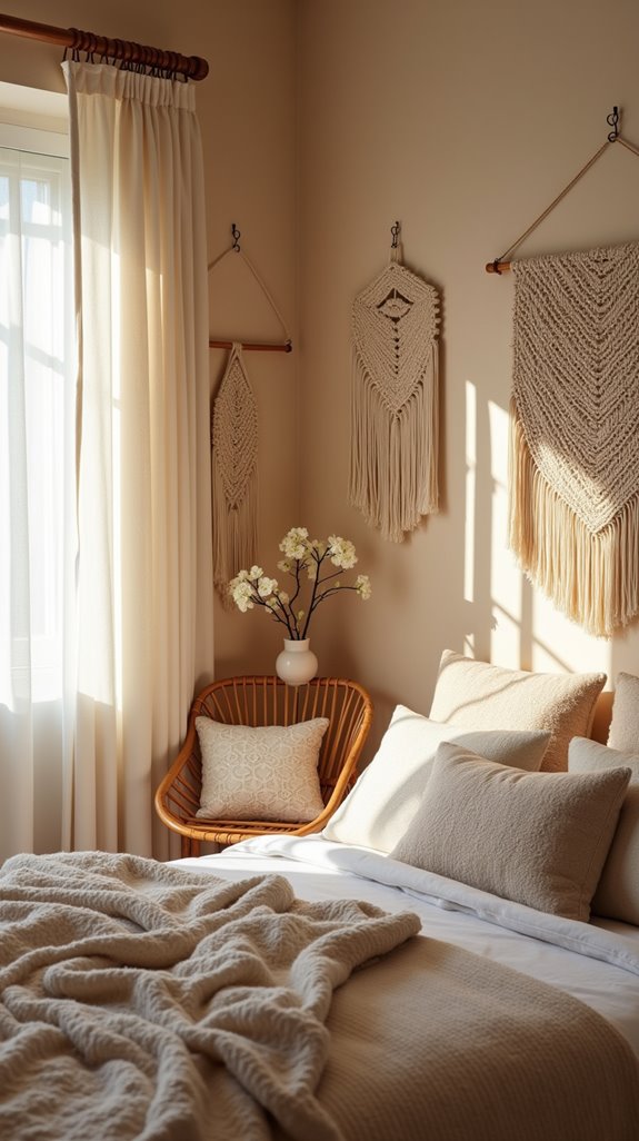 bohemian beige bedroom decor