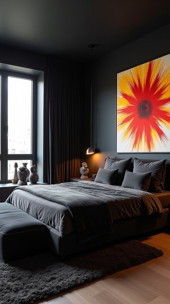 bold artwork enhances black furniture