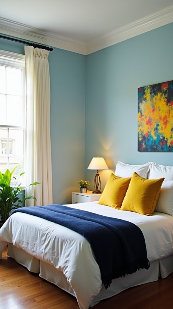 bold contrasts with light blue