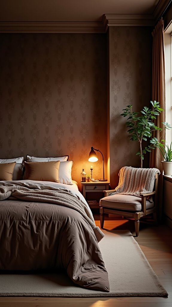 brown wallpaper adds depth