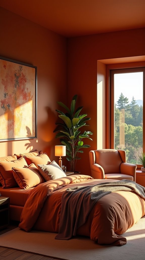 burnt orange artwork enhances warmth