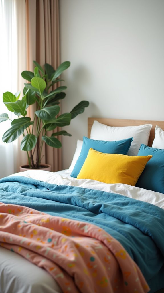 colorful bedding and throws