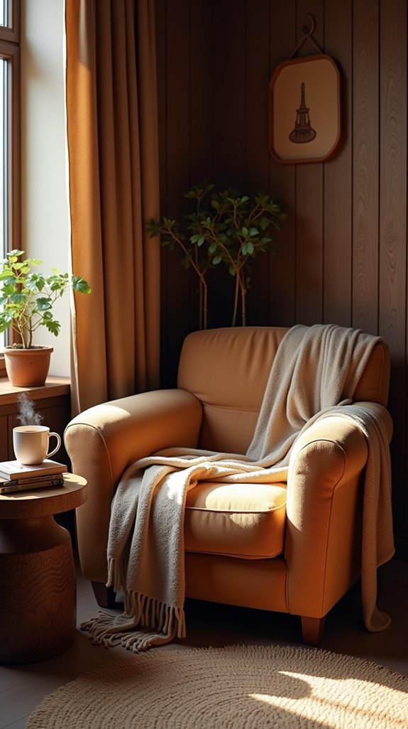 cozy brown reading nook
