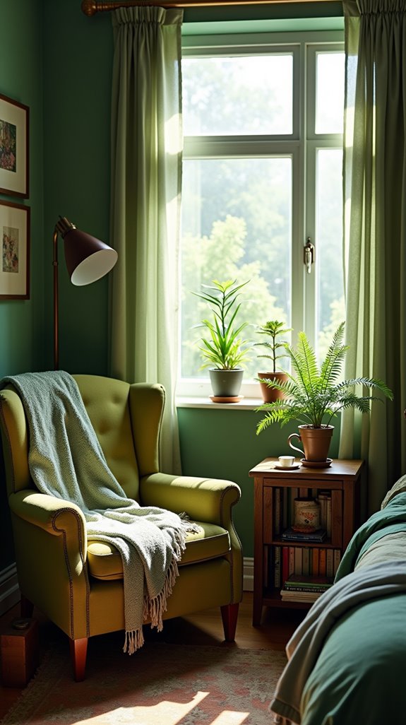 cozy green reading nook