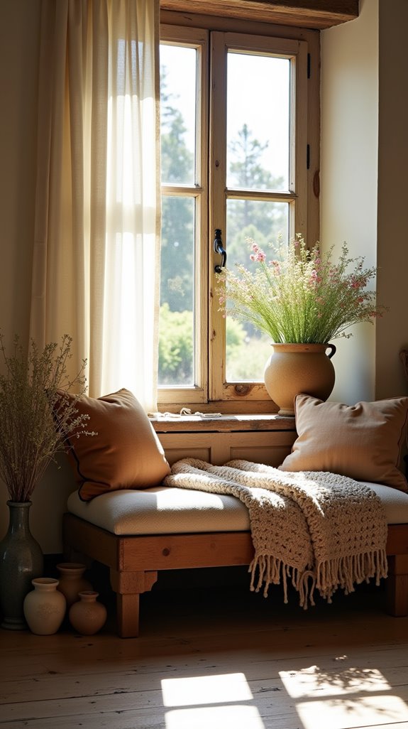 cozy rustic bench nook