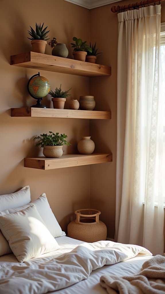 cozy rustic wood shelves