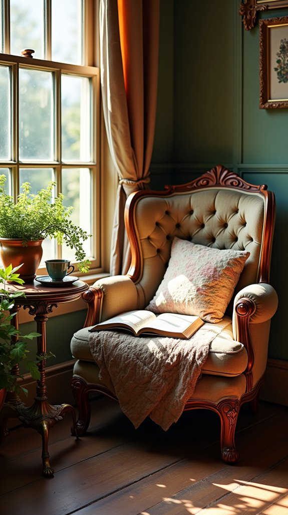 eclectic antique reading nook
