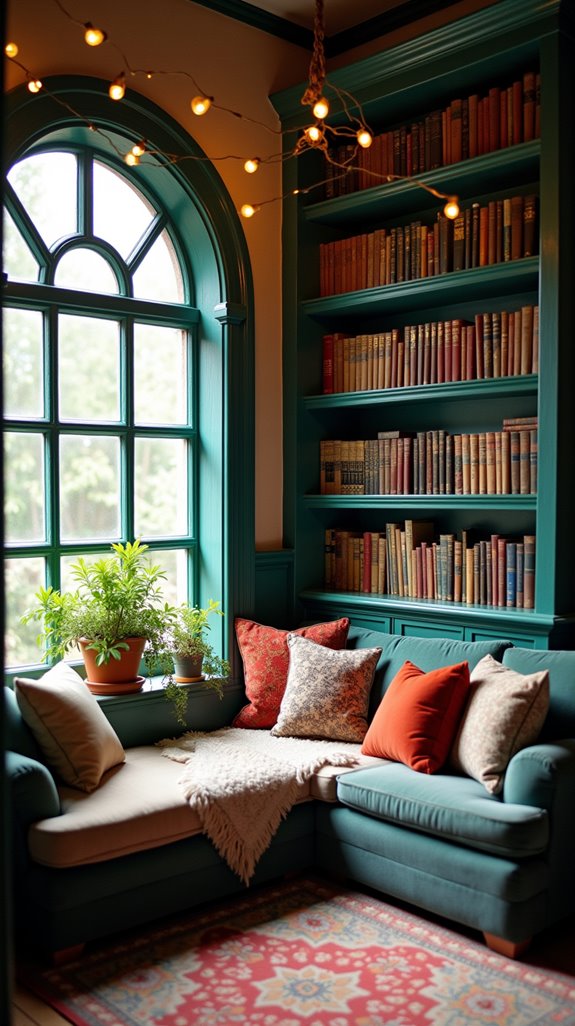 eclectic cozy book nook