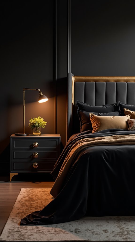 gold accents elevate black furniture