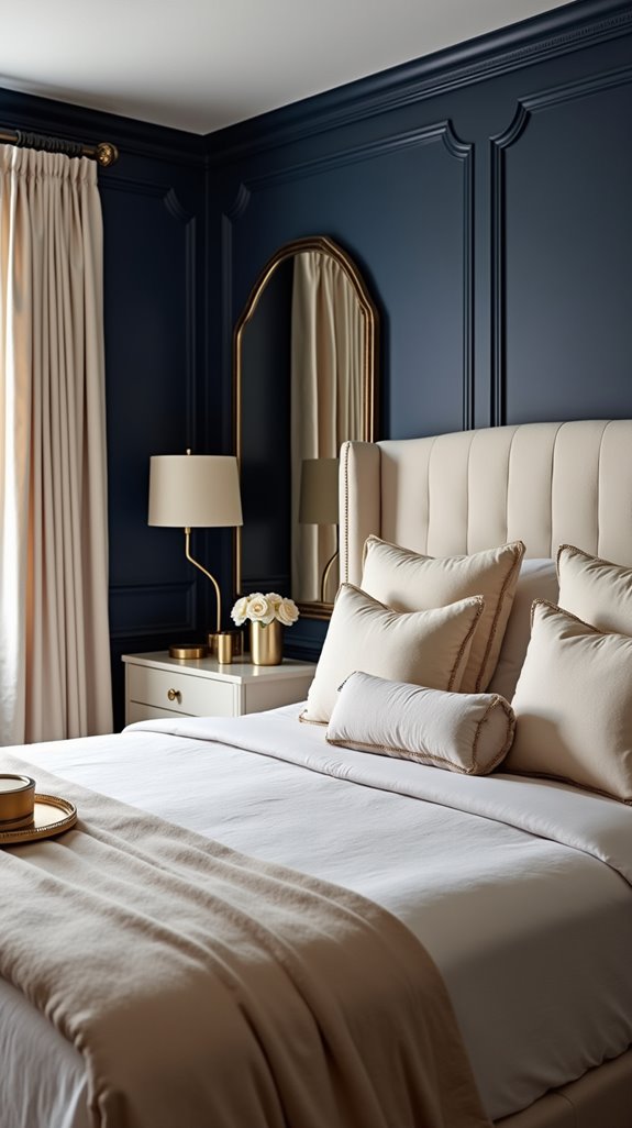 gold accents enhance navy decor