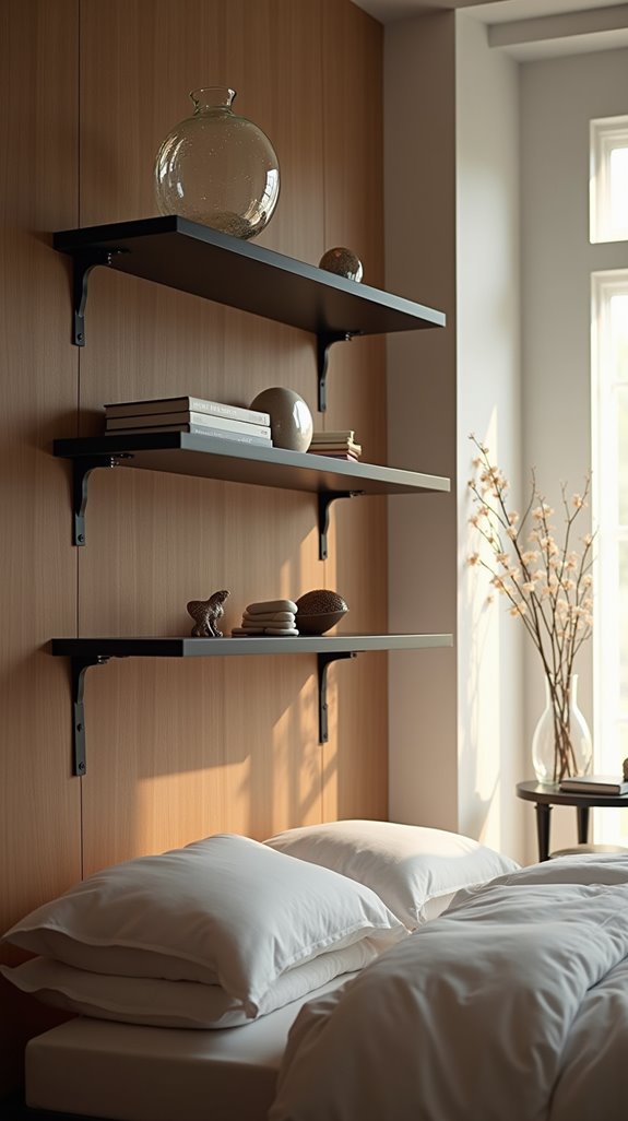 metal and glass shelves