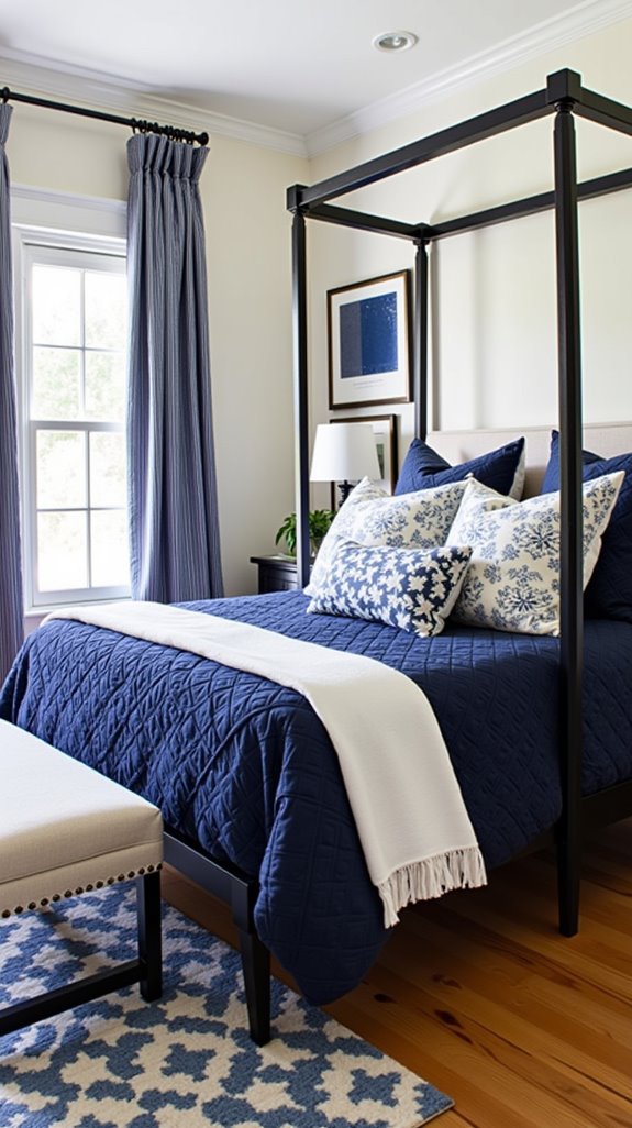 mixing navy decor patterns