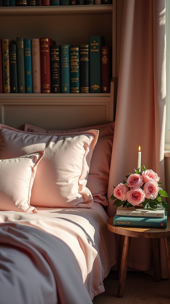 romantic book shelf arrangement