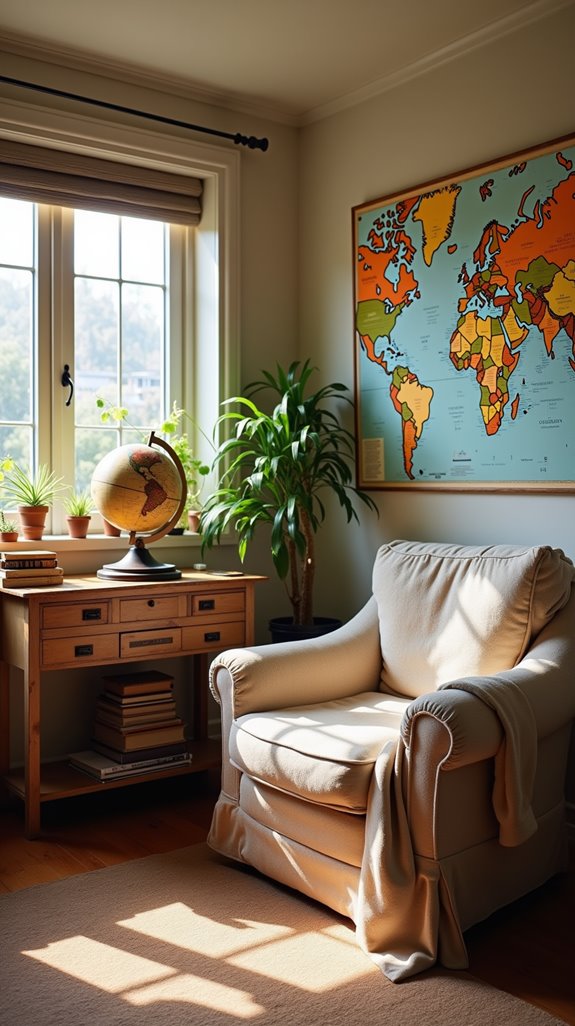 travel themed bedroom corner