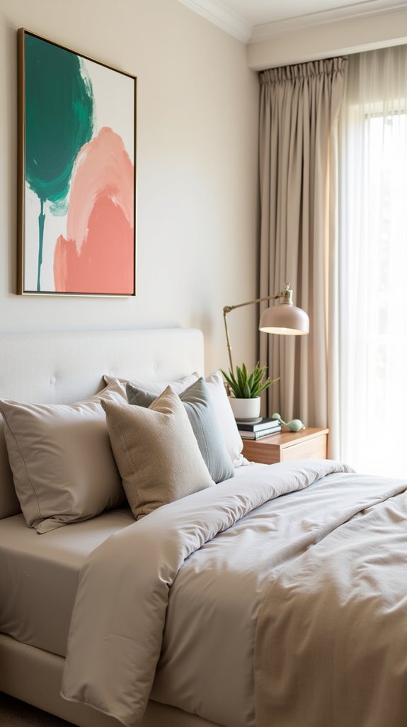 vibrant artwork enhances beige