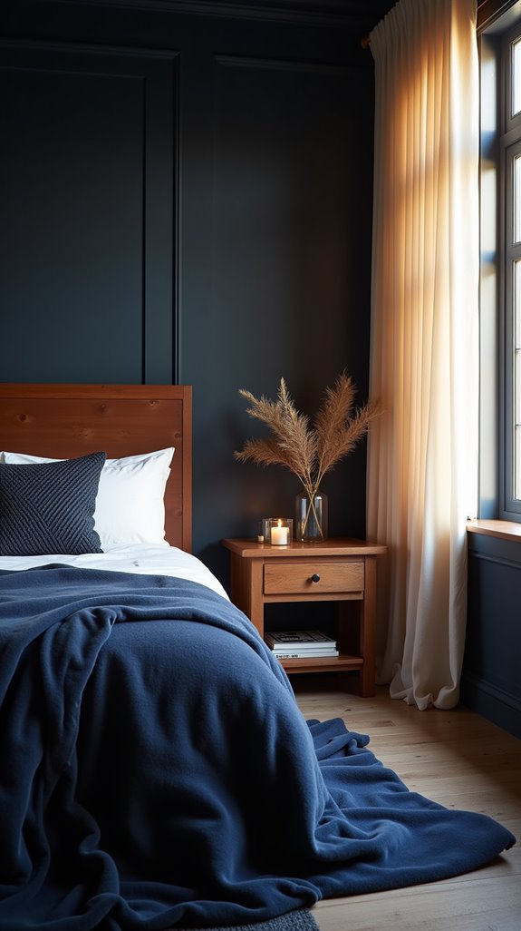 warm wood meets dark blue