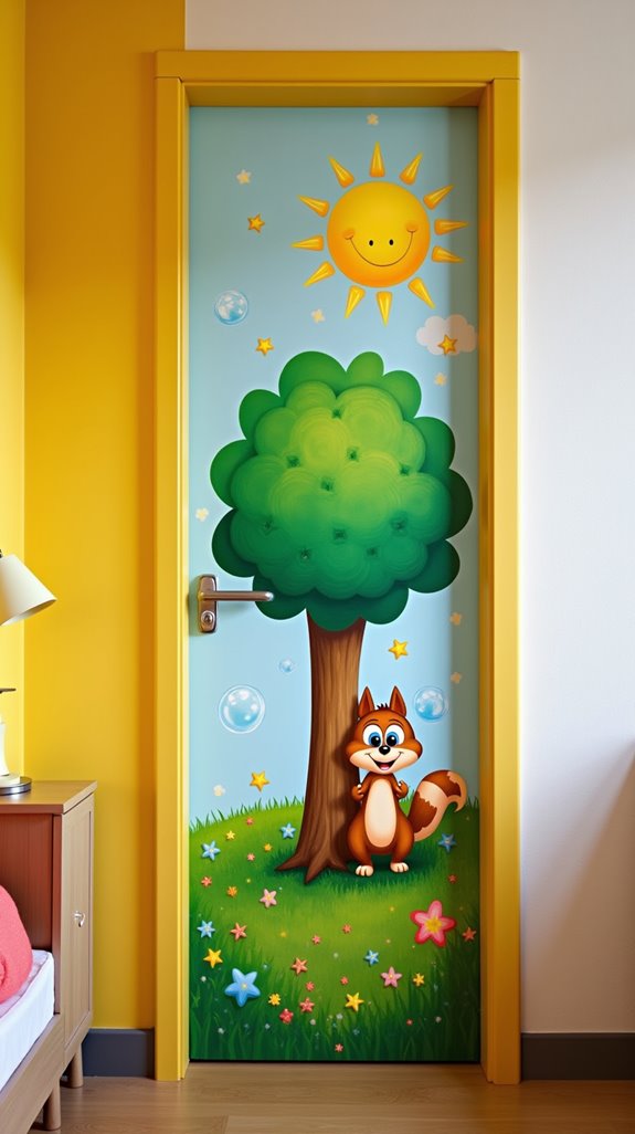 whimsical doors with cartoons