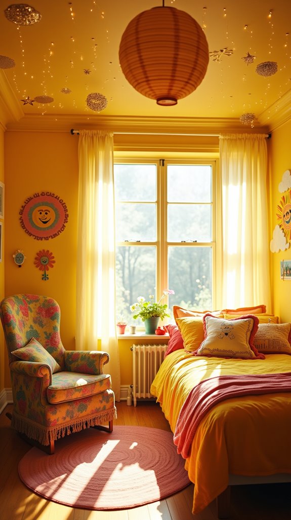 whimsical yellow ceiling decor