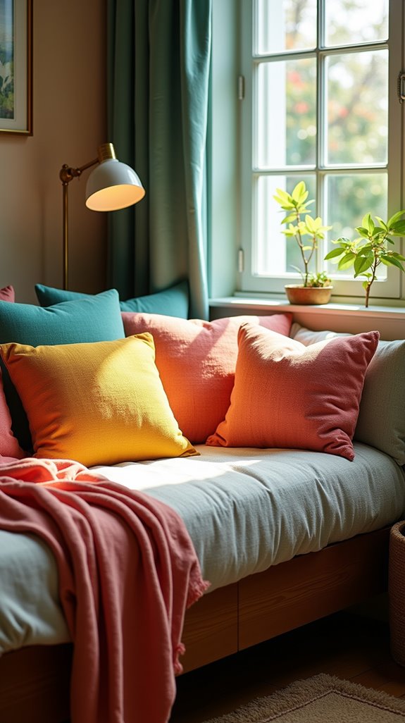 colorful throw pillows enhance comfort