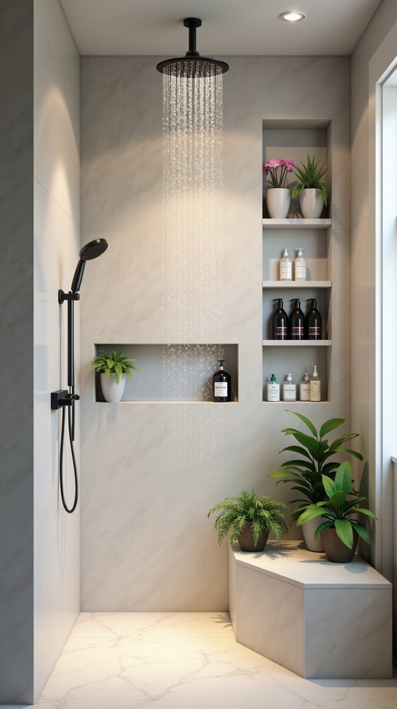 stylish built in shower shelving